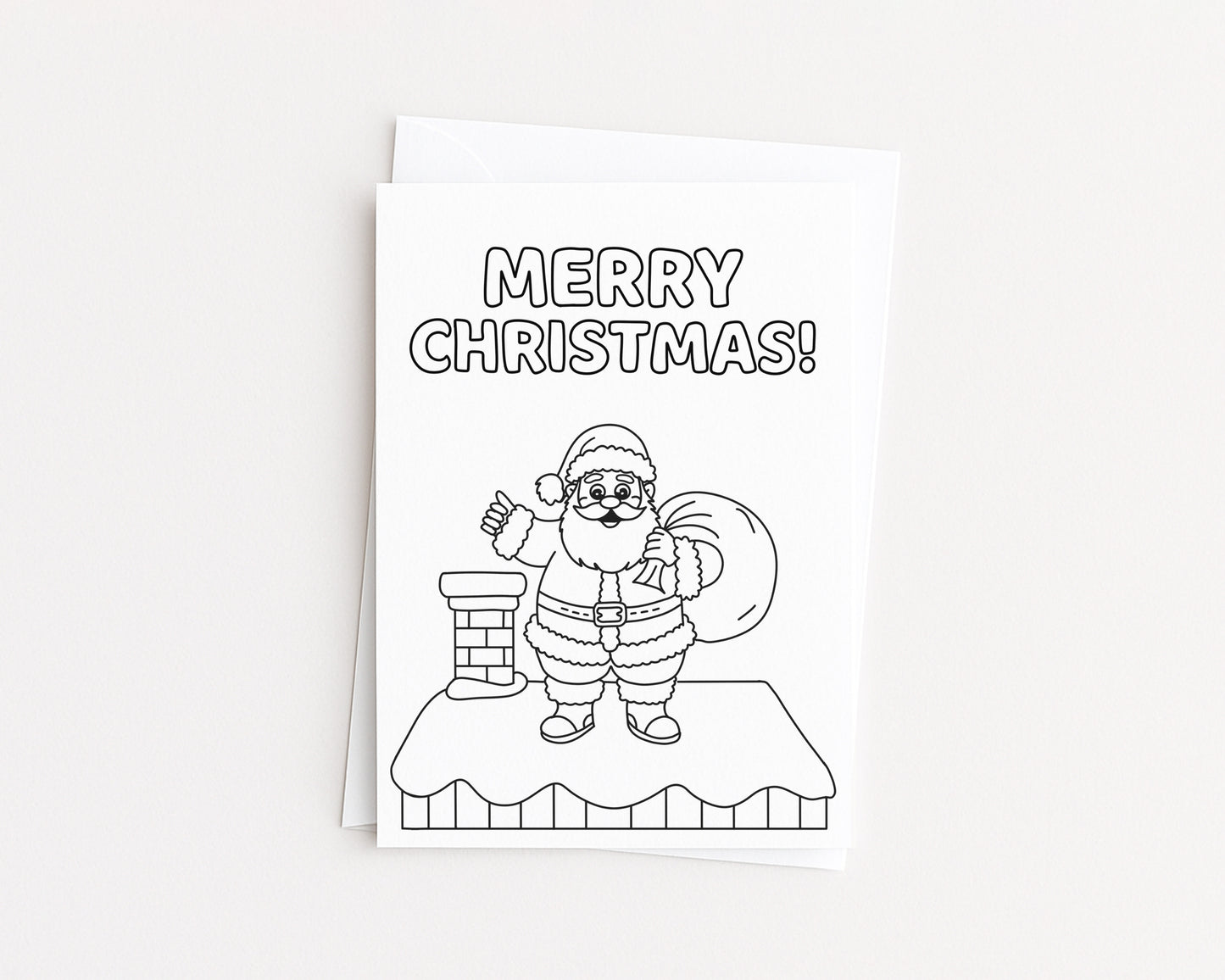 Santa on Roof Coloring Card