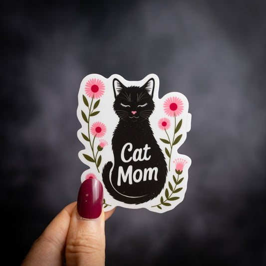 Cat Mom Daisies Vinyl Sticker