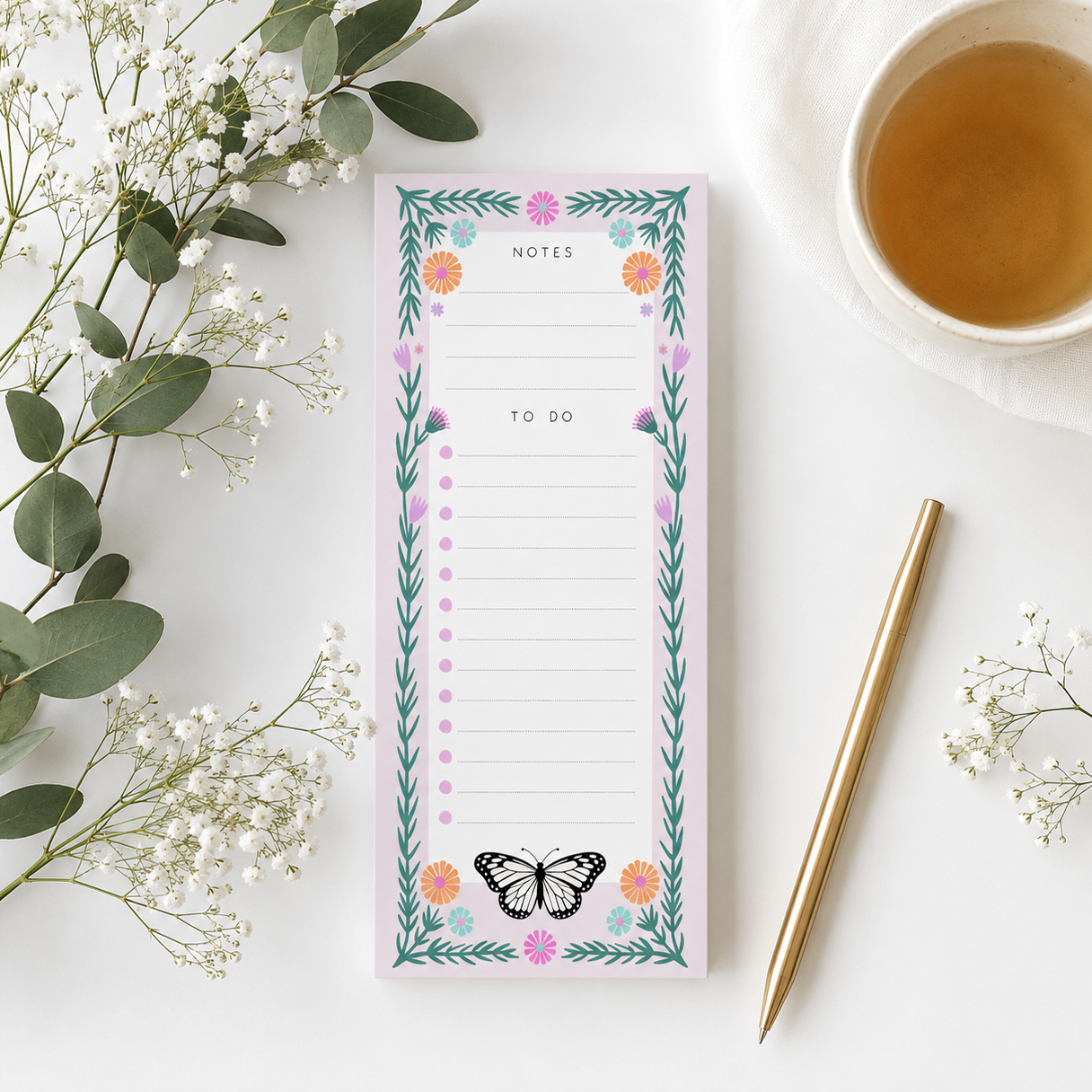 Butterfly Notes & To Do Tall Notepad