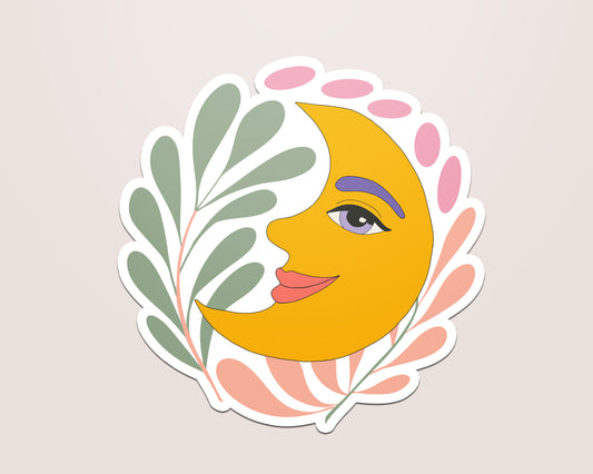 Smiling Crescent Moon Vinyl Sticker