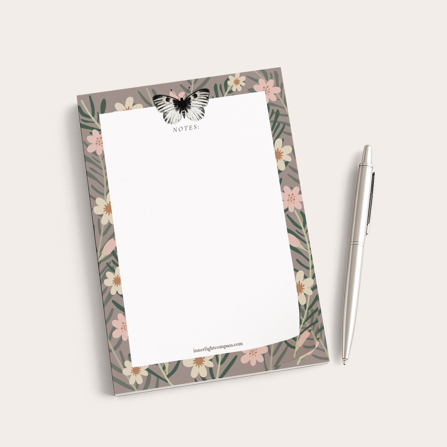 Butterfly Floral Taupe Notepad