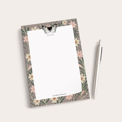 Butterfly Floral Taupe Notepad