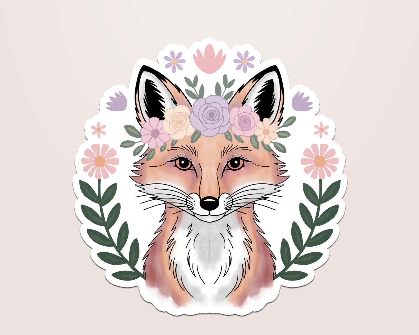 Floral Fox Vinyl Sticker