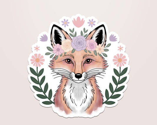 Floral Fox Vinyl Sticker